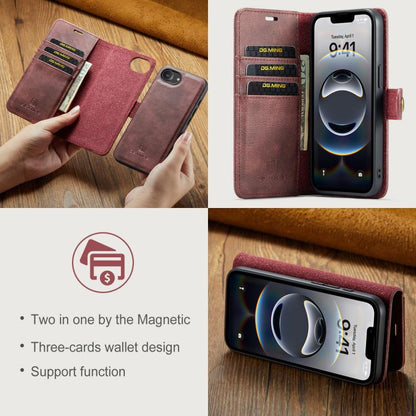 For iPhone 16e DG.MING Crazy Horse Texture Detachable Magnetic Leather Phone Case(Red) - iPhone 16e Cases by DG.MING | Online Shopping UK | buy2fix