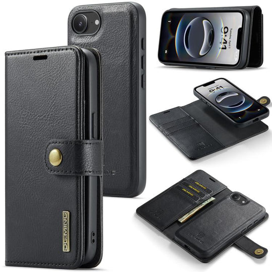 For iPhone 17e / 16e DG.MING Crazy Horse Texture Detachable Magnetic Leather Phone Case(Black)