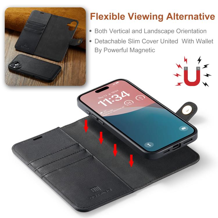 For iPhone 17 DG.MING Crazy Horse Texture Detachable Magnetic Leather Phone Case(Black) - iPhone 17 Cases by DG.MING | Online Shopping UK | buy2fix