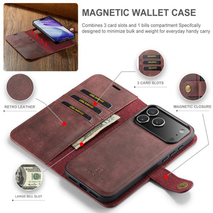 For iPhone 17 Pro DG.MING Crazy Horse Texture Detachable Magnetic Leather Phone Case(Red) - iPhone 17 Pro Cases by DG.MING | Online Shopping UK | buy2fix