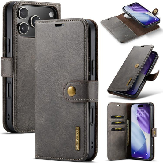 For iPhone 17 Pro DG.MING Crazy Horse Texture Detachable Magnetic Leather Phone Case(Grey) - iPhone 17 Pro Cases by DG.MING | Online Shopping UK | buy2fix