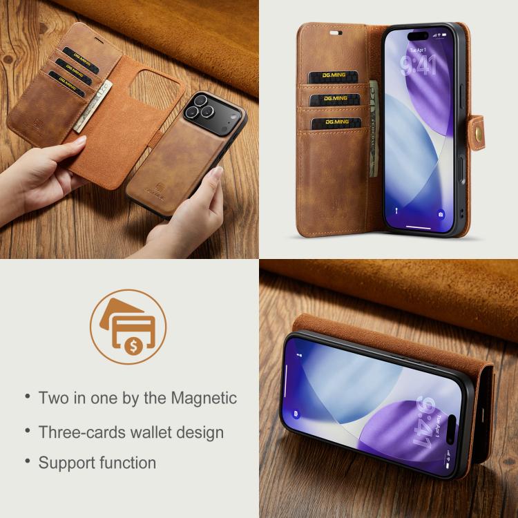 For iPhone 17 Pro DG.MING Crazy Horse Texture Detachable Magnetic Leather Phone Case(Brown) - iPhone 17 Pro Cases by DG.MING | Online Shopping UK | buy2fix
