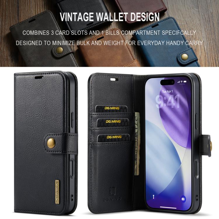 For iPhone 17 Pro DG.MING Crazy Horse Texture Detachable Magnetic Leather Phone Case(Black) - iPhone 17 Pro Cases by DG.MING | Online Shopping UK | buy2fix