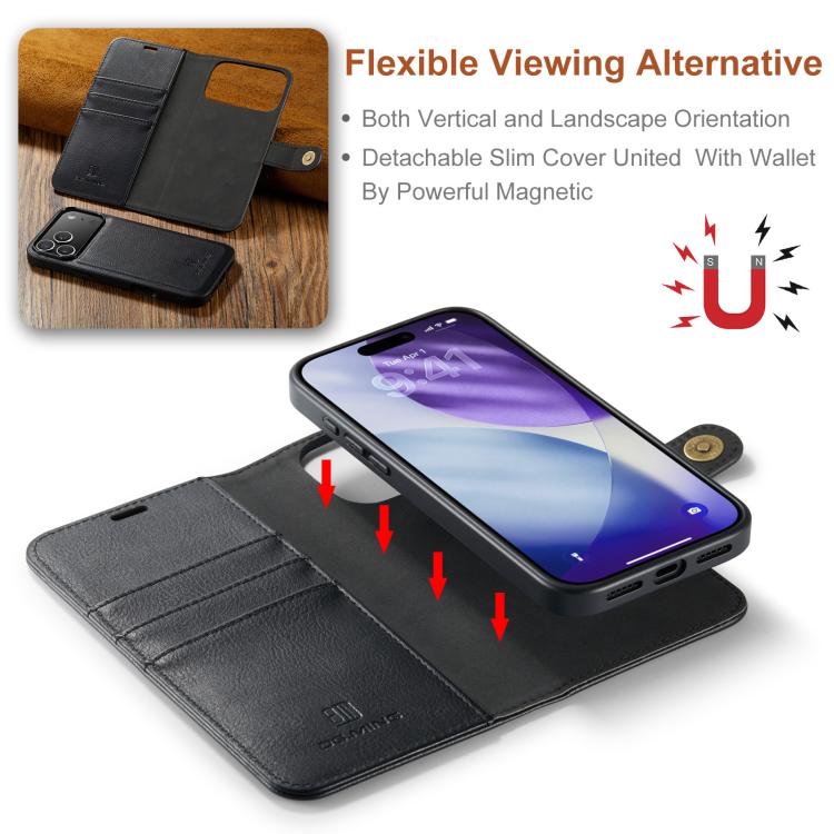 For iPhone 17 Pro DG.MING Crazy Horse Texture Detachable Magnetic Leather Phone Case(Black) - iPhone 17 Pro Cases by DG.MING | Online Shopping UK | buy2fix