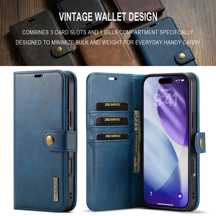 For iPhone 17 Pro DG.MING Crazy Horse Texture Detachable Magnetic Leather Phone Case(Blue) - iPhone 17 Pro Cases by DG.MING | Online Shopping UK | buy2fix