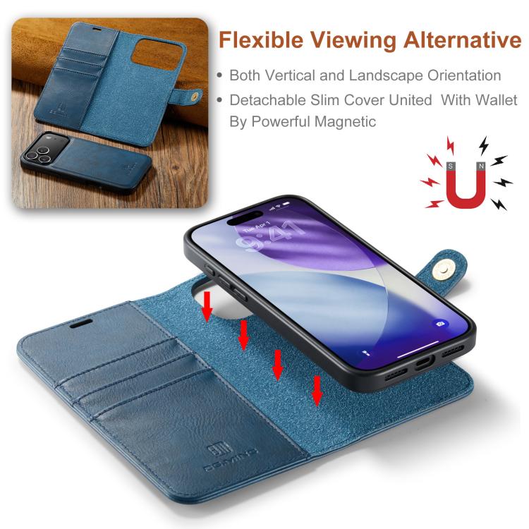 For iPhone 17 Pro DG.MING Crazy Horse Texture Detachable Magnetic Leather Phone Case(Blue) - iPhone 17 Pro Cases by DG.MING | Online Shopping UK | buy2fix