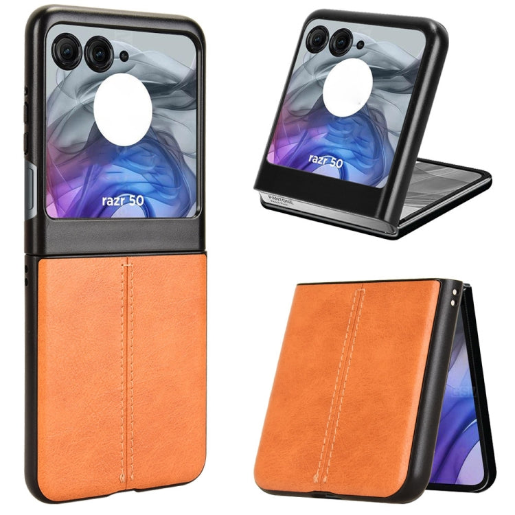 For Motorola Razr 50 Cow Pattern Sewing Back Cover Phone Case(Yellow) by buy2fix