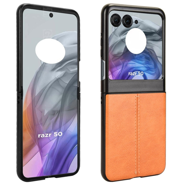 For Motorola Razr 50 Cow Pattern Sewing Back Cover Phone Case(Yellow) by buy2fix