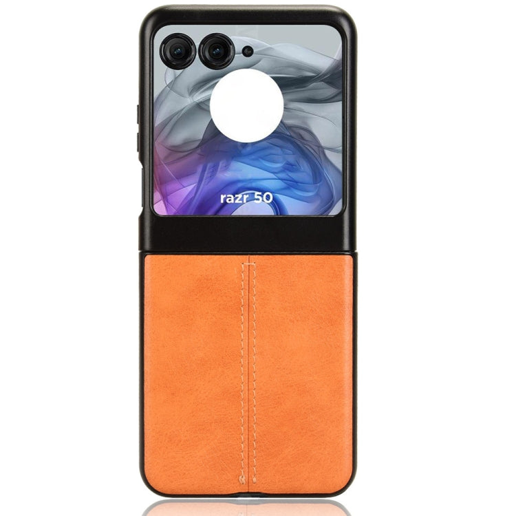 For Motorola Razr 50 Cow Pattern Sewing Back Cover Phone Case(Yellow) by buy2fix