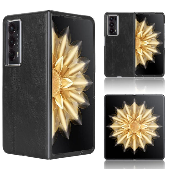 For Honor Magic V2 Cow Pattern Sewing Back Cover Phone Case(Black)