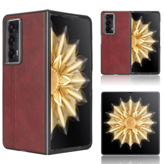 For Honor Magic V2 Cow Pattern Sewing Back Cover Phone Case(Red)