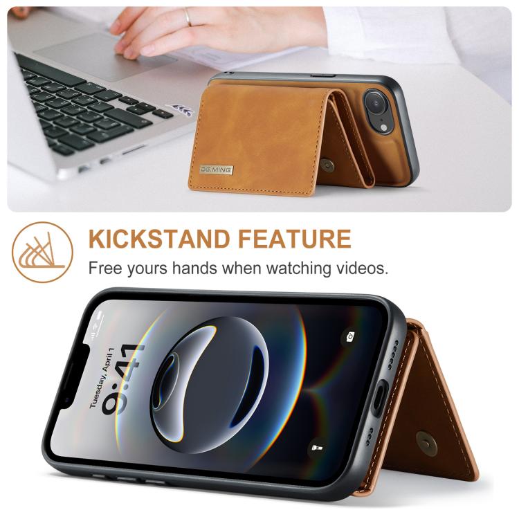 For iPhone 16e DG.MING M1 Series 3-Fold Multi Card Wallet Leather Phone Case(Brown) - iPhone 16e Cases by DG.MING | Online Shopping UK | buy2fix