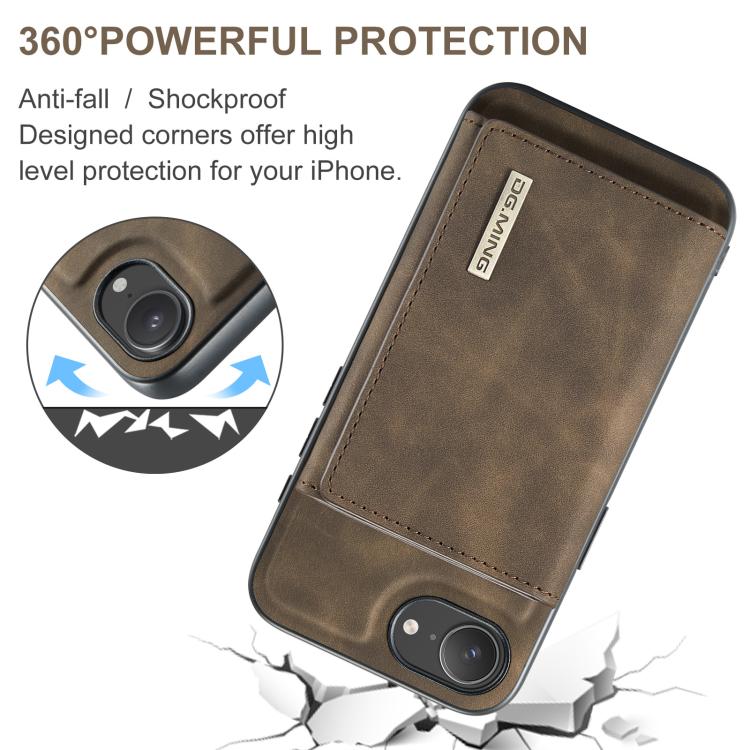 For iPhone 16e DG.MING M1 Series 3-Fold Multi Card Wallet Leather Phone Case(Coffee) - iPhone 16e Cases by DG.MING | Online Shopping UK | buy2fix