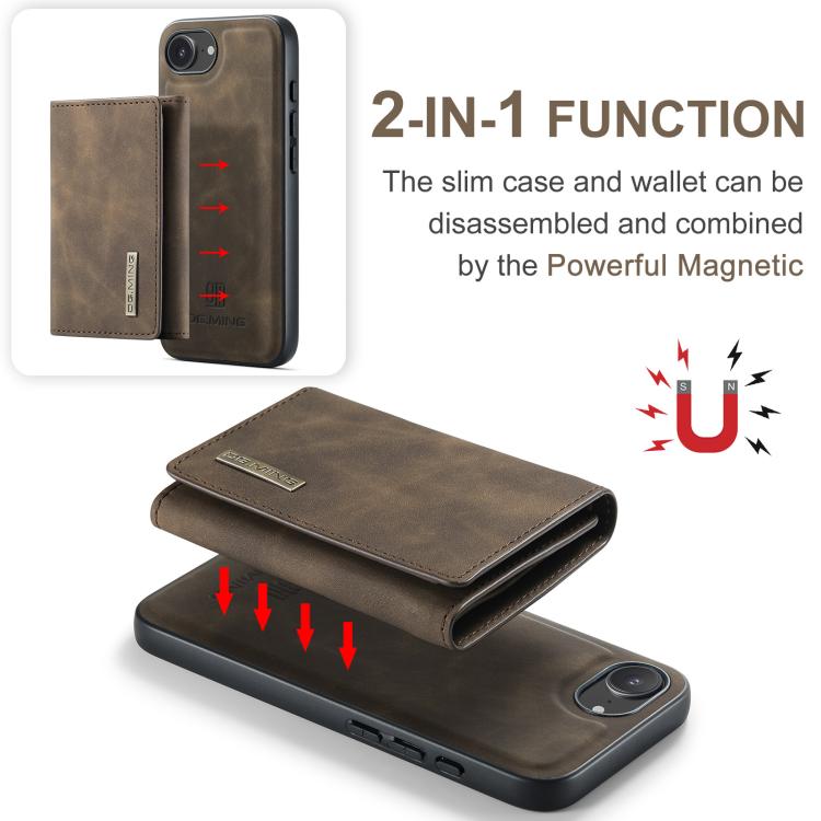 For iPhone 16e DG.MING M1 Series 3-Fold Multi Card Wallet Leather Phone Case(Coffee) - iPhone 16e Cases by DG.MING | Online Shopping UK | buy2fix
