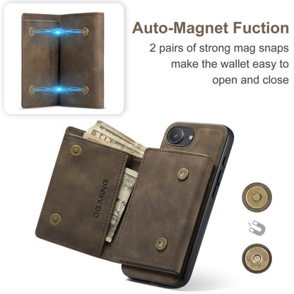 For iPhone 16e DG.MING M1 Series 3-Fold Multi Card Wallet Leather Phone Case(Coffee) - iPhone 16e Cases by DG.MING | Online Shopping UK | buy2fix