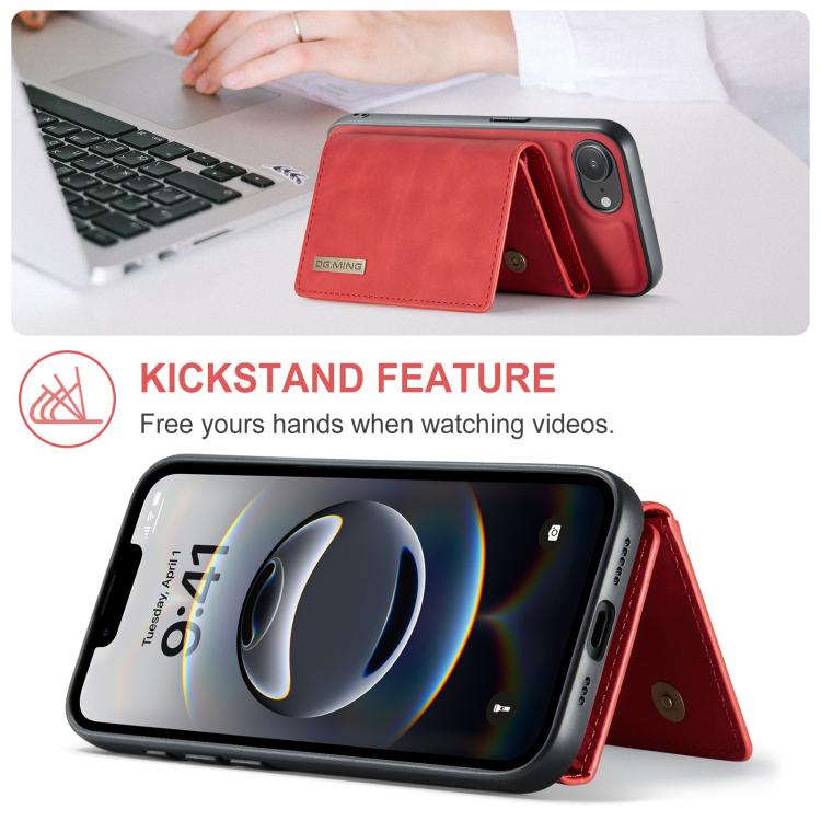 For iPhone 16e DG.MING M1 Series 3-Fold Multi Card Wallet Leather Phone Case(Red) - iPhone 16e Cases by DG.MING | Online Shopping UK | buy2fix