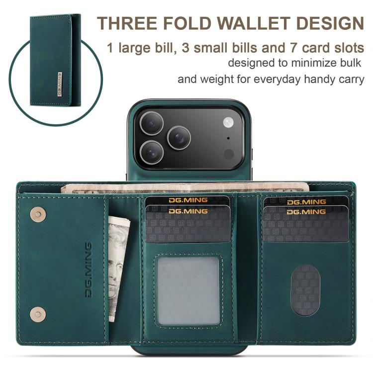 For iPhone 17 Pro Max DG.MING M1 Series 3-Fold Multi Card Wallet Leather Phone Case(Green) - iPhone 17 Pro Max Cases by DG.MING | Online Shopping UK | buy2fix