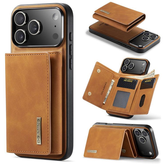 For iPhone 18 Pro / 17 Pro DG.MING M1 Series 3-Fold Multi Card Wallet Leather Phone Case(Brown)