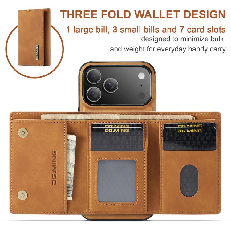 For iPhone 17 Pro DG.MING M1 Series 3-Fold Multi Card Wallet Leather Phone Case(Brown) - iPhone 17 Pro Cases by DG.MING | Online Shopping UK | buy2fix