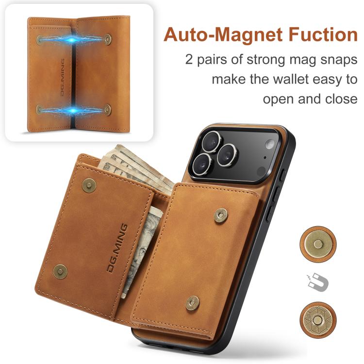 For iPhone 17 Pro DG.MING M1 Series 3-Fold Multi Card Wallet Leather Phone Case(Brown) - iPhone 17 Pro Cases by DG.MING | Online Shopping UK | buy2fix
