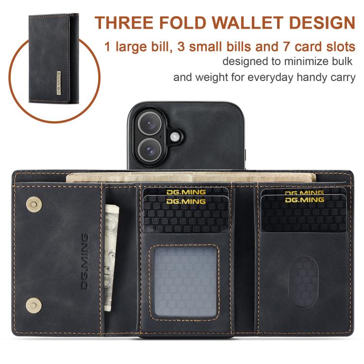 For iPhone 17 DG.MING M1 Series 3-Fold Multi Card Wallet Leather Phone Case(Black) - iPhone 17 Cases by DG.MING | Online Shopping UK | buy2fix