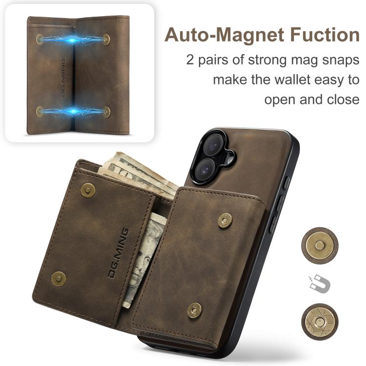 For iPhone 17 DG.MING M1 Series 3-Fold Multi Card Wallet Leather Phone Case(Coffee) - iPhone 17 Cases by DG.MING | Online Shopping UK | buy2fix