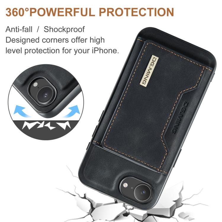For iPhone 16e DG.MING M2 Series 3-Fold Card Bag Wallet Leather Phone Case(Black) - iPhone 16e Cases by DG.MING | Online Shopping UK | buy2fix