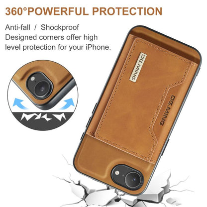 For iPhone 16e DG.MING M2 Series 3-Fold Card Bag Wallet Leather Phone Case(Brown) - iPhone 16e Cases by DG.MING | Online Shopping UK | buy2fix