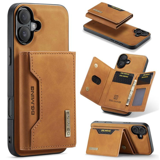 For iPhone 17 DG.MING M2 Series 3-Fold Card Bag Wallet Leather Phone Case(Brown)