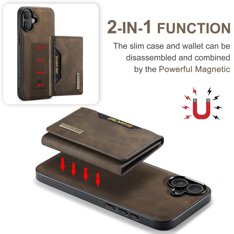 For iPhone 17 DG.MING M2 Series 3-Fold Card Bag Wallet Leather Phone Case(Coffee) - iPhone 17 Cases by DG.MING | Online Shopping UK | buy2fix