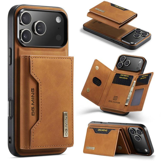 For iPhone 18 Pro / 17 Pro DG.MING M2 Series 3-Fold Card Bag Wallet Leather Phone Case(Brown)