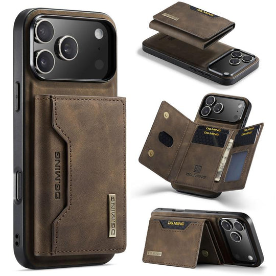 For iPhone 18 Pro / 17 Pro DG.MING M2 Series 3-Fold Card Bag Wallet Leather Phone Case(Coffee)