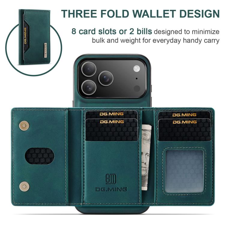For iPhone 17 Pro Max DG.MING M2 Series 3-Fold Card Bag Wallet Leather Phone Case(Green) - iPhone 17 Pro Max Cases by DG.MING | Online Shopping UK | buy2fix