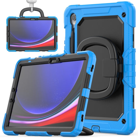 For Samsung Galaxy Tab S9 D Type Silicone Hybrid PC Tablet Case with Handle Holder(Light Blue)