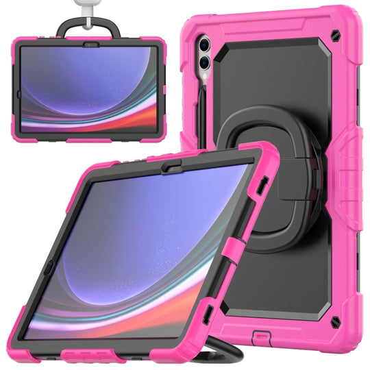 For Samsung Galaxy Tab S9+ / S10+ D Type Silicone Hybrid PC Tablet Case with Handle Holder(Rose Red)