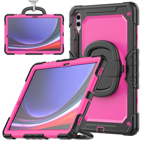 For Samsung Galaxy Tab S9+ / S10+ D Type Silicone Hybrid PC Tablet Case with Handle Holder(Rose Red PC)