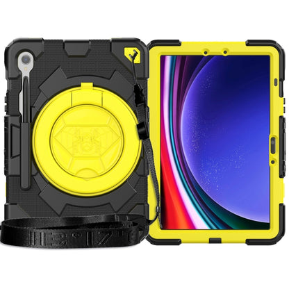 For Samsung Galaxy Tab S9 Spider Rotation Handle Silicone Hybrid PC Tablet Case(Black Yellow) - Galaxy Tab S9 Cases by buy2fix | Online Shopping UK | buy2fix
