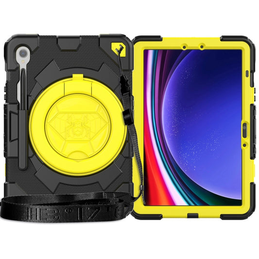 For Samsung Galaxy Tab S9 Spider Rotation Handle Silicone Hybrid PC Tablet Case(Black Yellow) - Galaxy Tab S9 Cases by buy2fix | Online Shopping UK | buy2fix