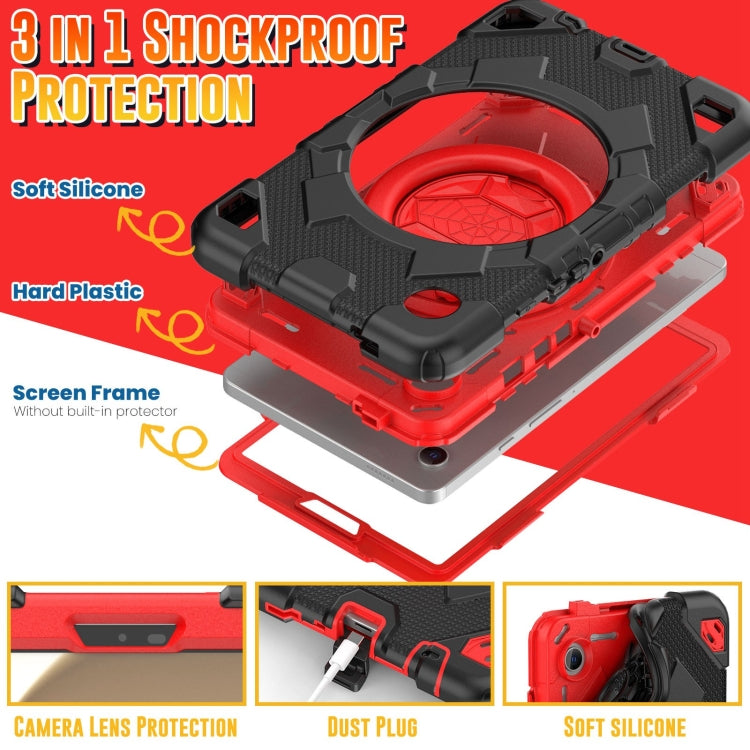 For Samsung Galaxy Tab A9 Spider Rotation Handle Silicone Hybrid PC Tablet Case(Black Red) - Galaxy Tab A9 by buy2fix | Online Shopping UK | buy2fix