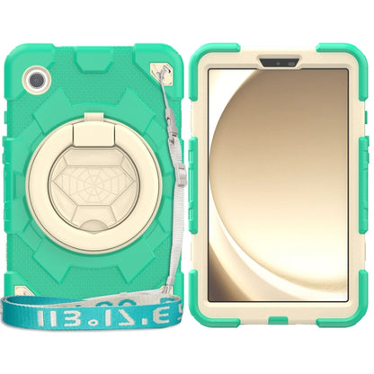 For Samsung Galaxy Tab A9 Spider Rotation Handle Silicone Hybrid PC Tablet Case(Cyan Beige) - Galaxy Tab A9 by buy2fix | Online Shopping UK | buy2fix