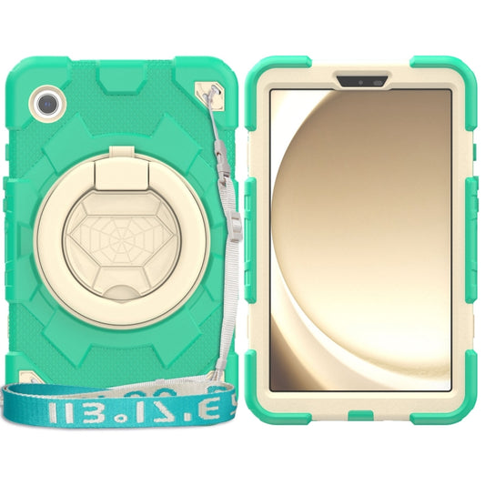 For Samsung Galaxy Tab A9 Spider Rotation Handle Silicone Hybrid PC Tablet Case(Cyan Beige) - Galaxy Tab A9 by buy2fix | Online Shopping UK | buy2fix