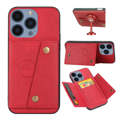 For iPhone 16 Pro Max Double Buckle Card Slots PU + TPU Phone Case(Red) by buy2fix
