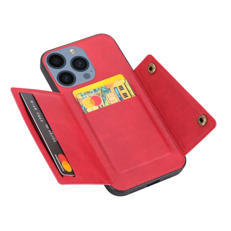 For iPhone 16 Pro Max Double Buckle Card Slots PU + TPU Phone Case(Red) by buy2fix