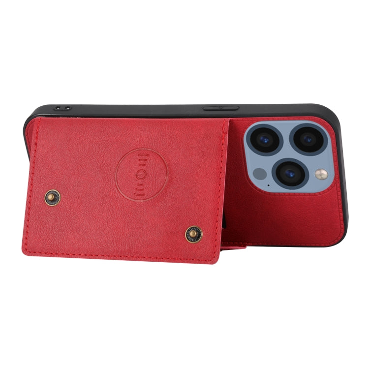 For iPhone 16 Pro Max Double Buckle Card Slots PU + TPU Phone Case(Red) by buy2fix