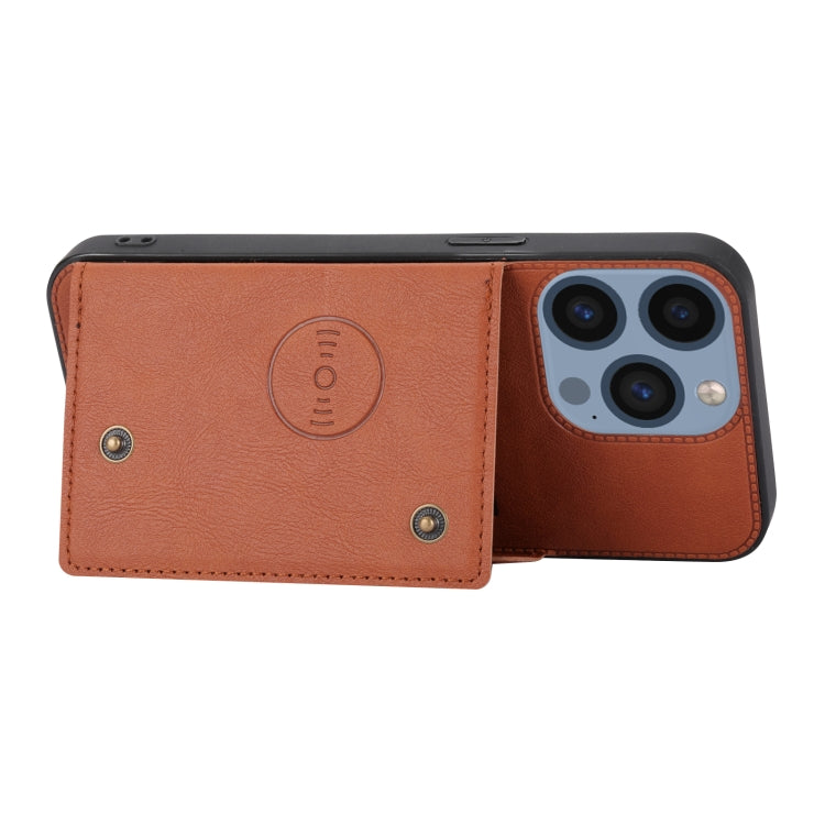 For iPhone 16 Pro Max Double Buckle Card Slots PU + TPU Phone Case(Brown) by buy2fix