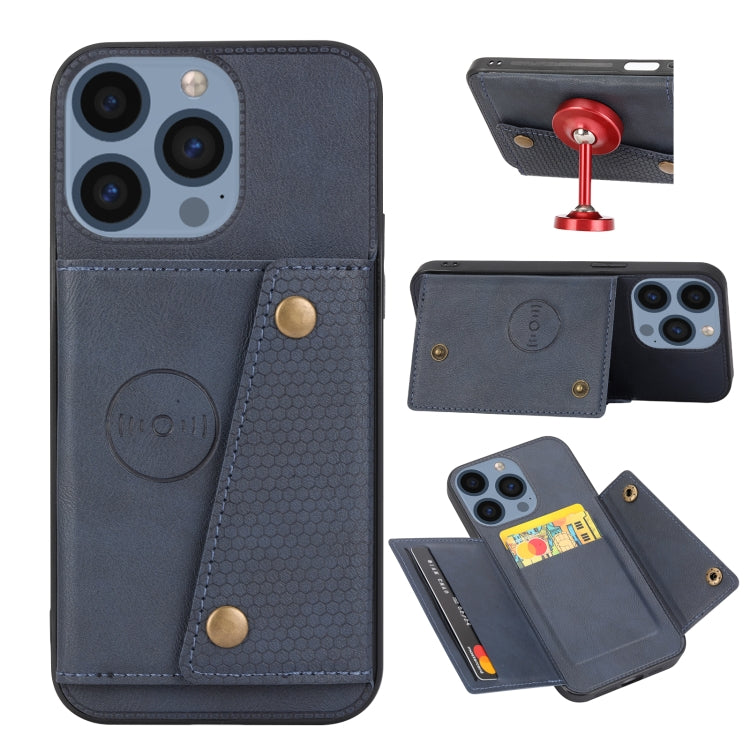 For iPhone 16 Pro Max Double Buckle Card Slots PU + TPU Phone Case(Blue) by buy2fix