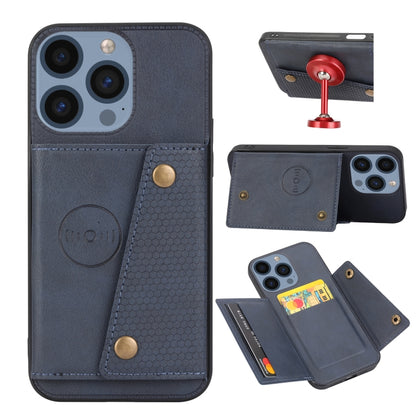 For iPhone 16 Pro Max Double Buckle Card Slots PU + TPU Phone Case(Blue) by buy2fix