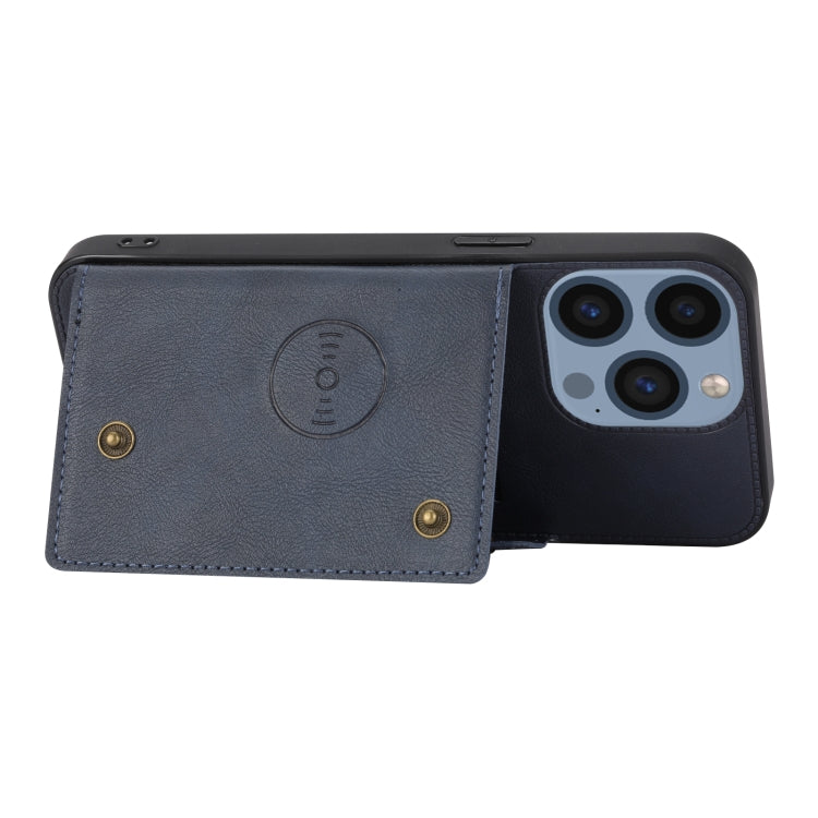 For iPhone 16 Pro Max Double Buckle Card Slots PU + TPU Phone Case(Blue) by buy2fix