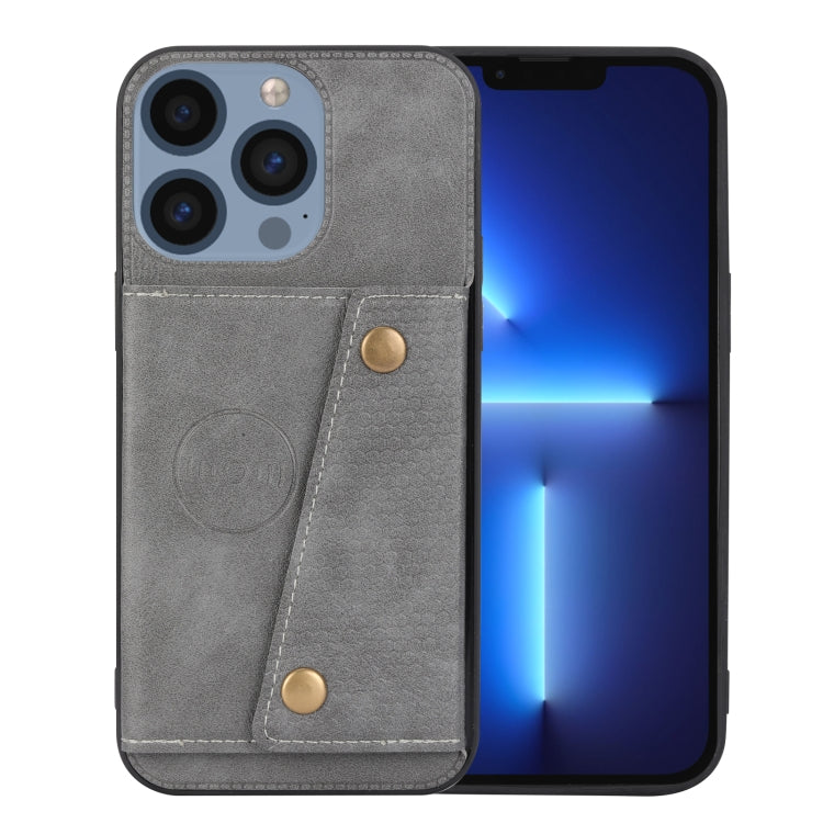 For iPhone 16 Pro Max Double Buckle Card Slots PU + TPU Phone Case(Grey) by buy2fix