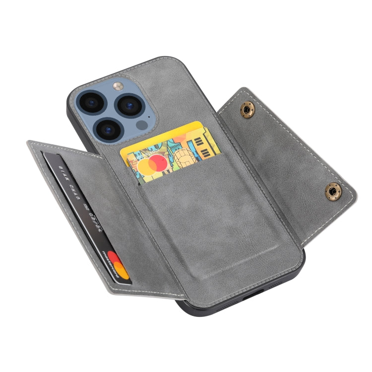 For iPhone 16 Pro Max Double Buckle Card Slots PU + TPU Phone Case(Grey) by buy2fix